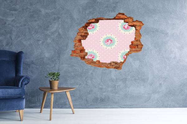 Sticker trou dans le mur Motif floral sur fond rose