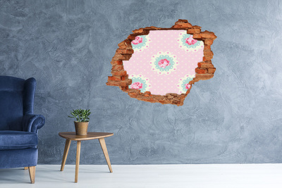 Sticker trou dans le mur Motif floral sur fond rose