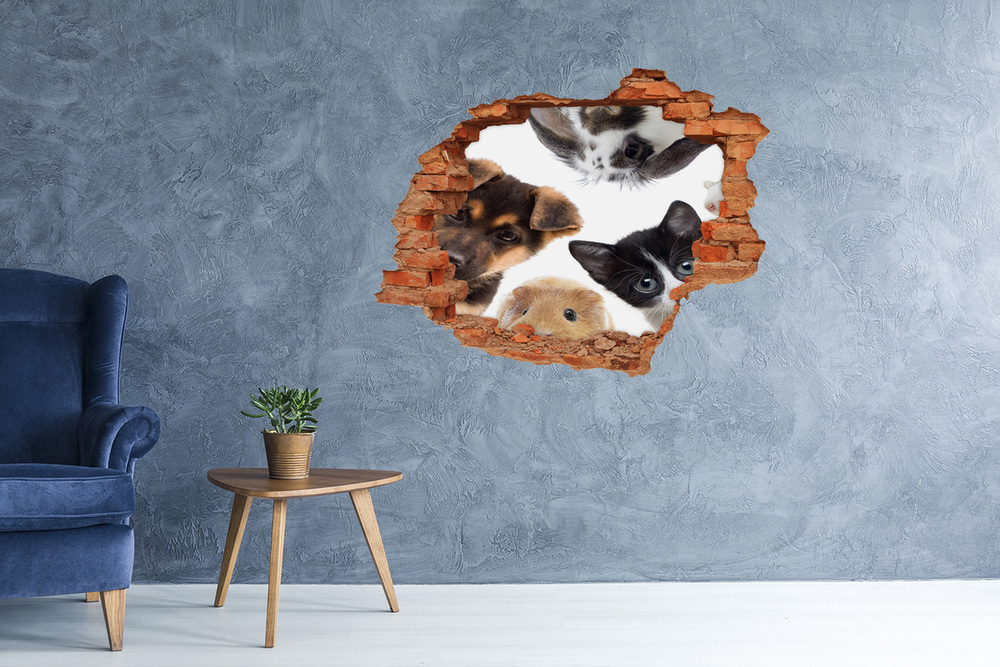 Sticker mural effet trou Animaux domestiques brique