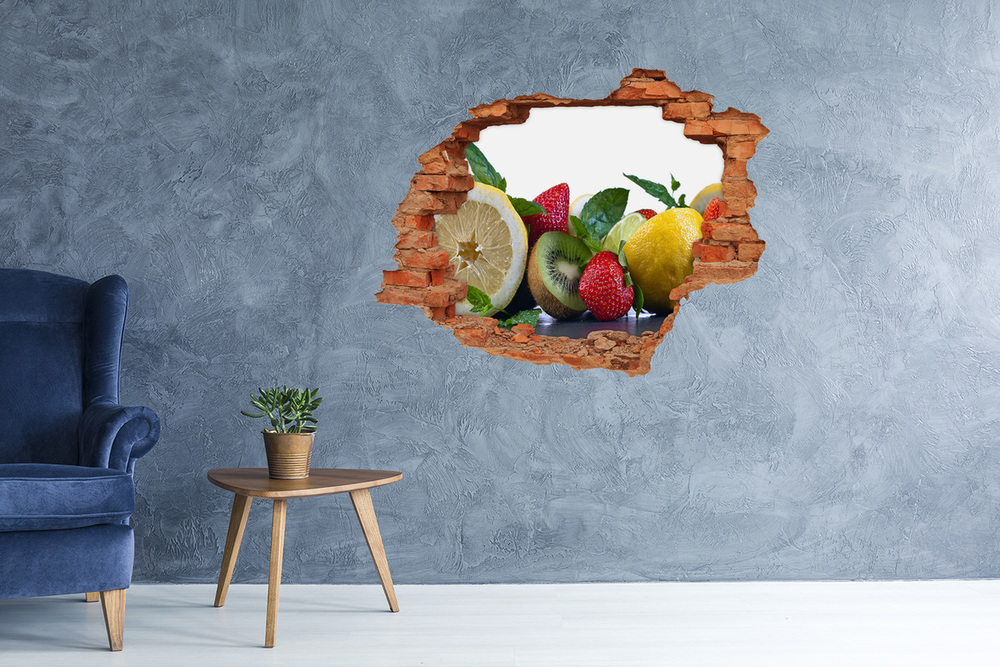 Sticker mural effet trou Légumes et fruits brique