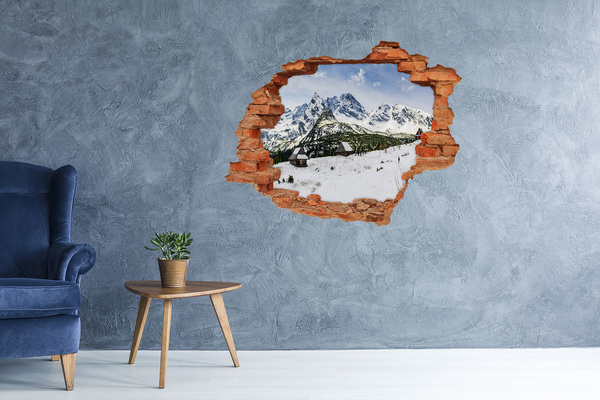 Autocollant mural trou paysage de montagne hivernal