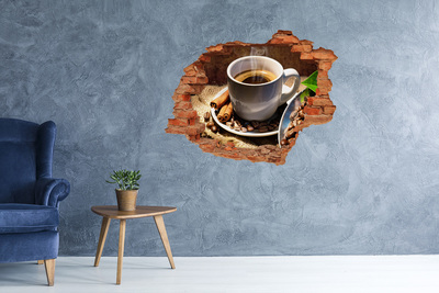 Autocollant mural trou Une tasse de café brique