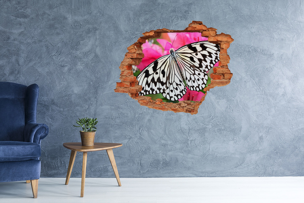 Autocollant mural trou Papillon sur une fleur brique