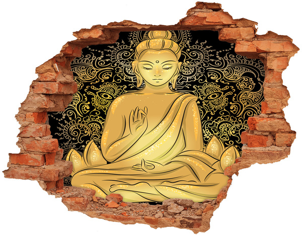 Sticker trou dans le mur Bouddha d'or entouré d'un mandala