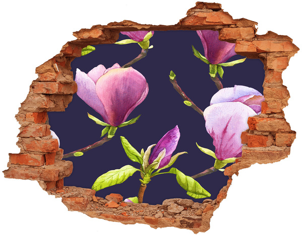 Autocollant mural trou Des fleurs de magnolia apparaissent à travers un trou dans le mur