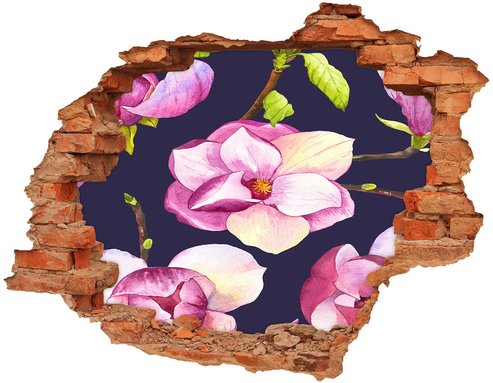 Sticker mural effet trou Magnolia fluer brique