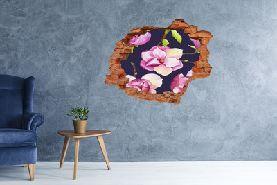 Sticker mural effet trou Magnolia fluer brique