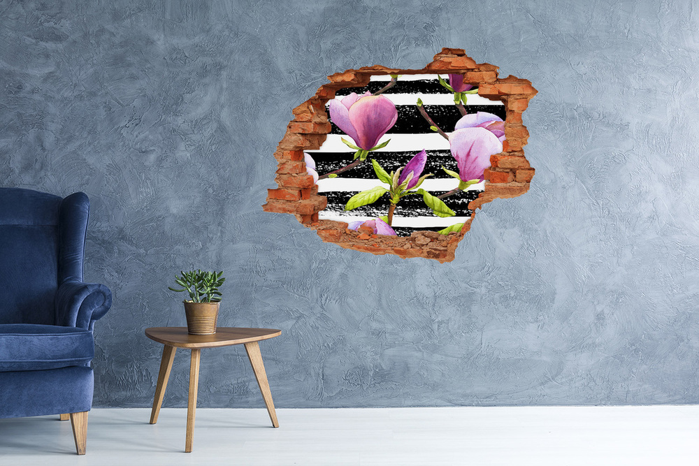 Sticker mural effet trou Magnolia stripes brique