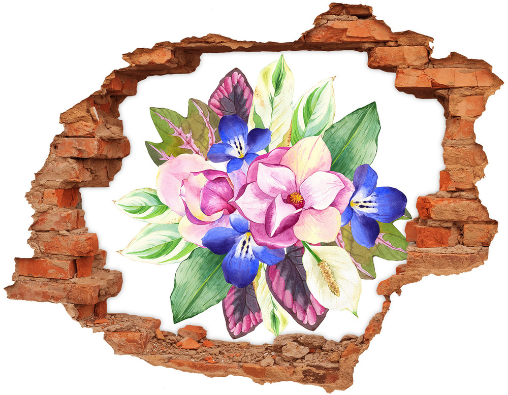 Sticker mural effet trou Bouquet de fleurs brique