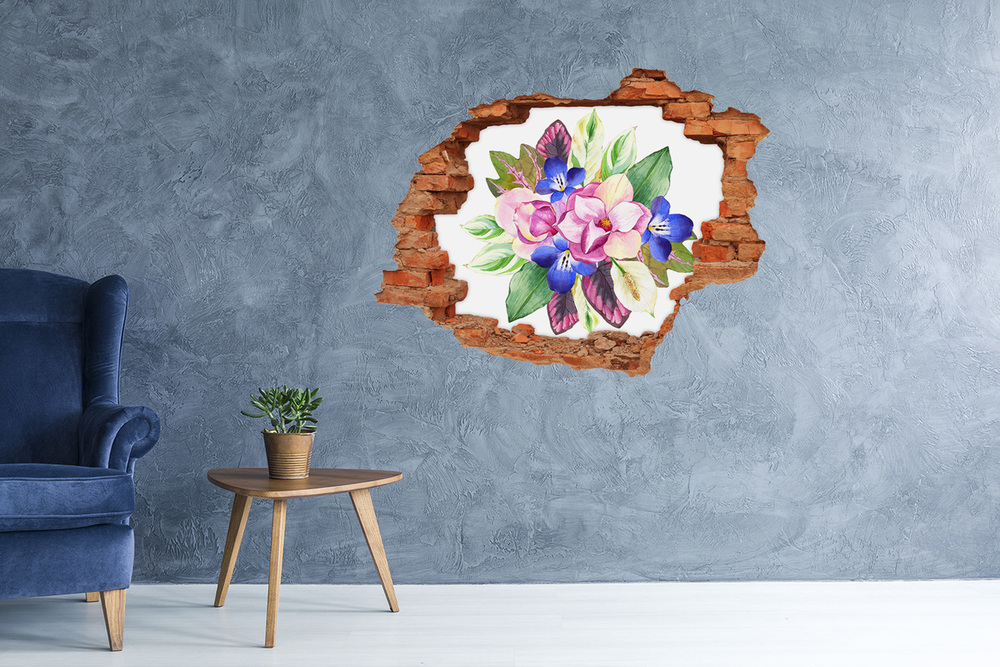 Sticker mural effet trou Bouquet de fleurs brique