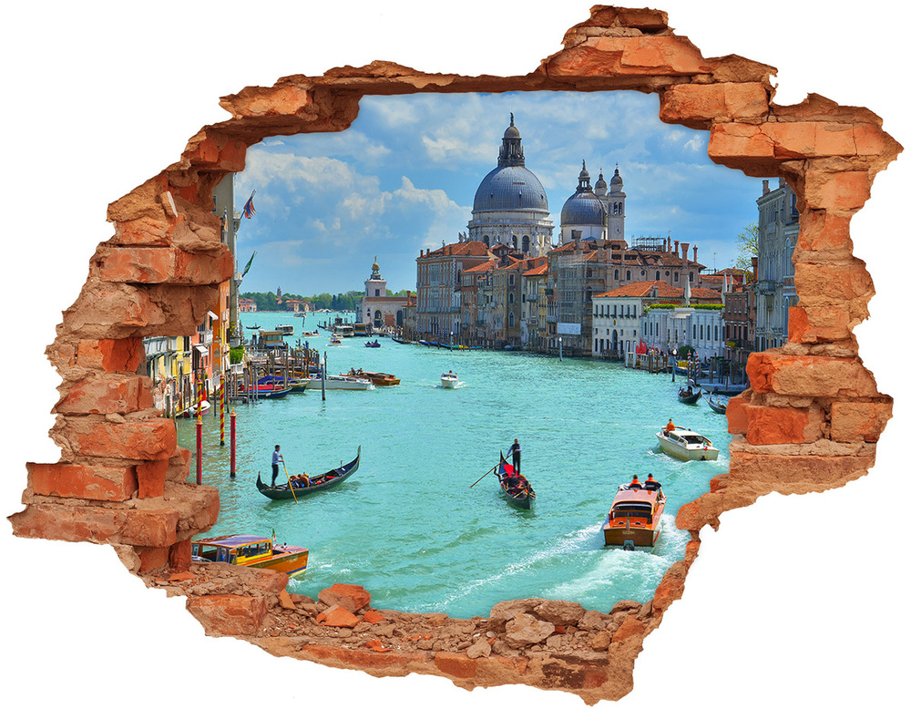 Sticker mural effet trou Venise brique