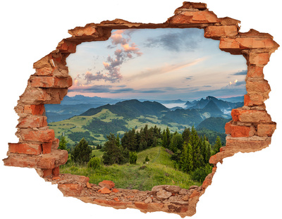 Sticker mural effet trou Panorama du pieniny brique