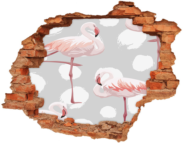 Sticker trou dans le mur Des flamants roses dans un trou dans le mur
