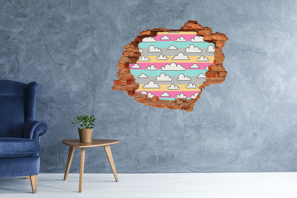 Sticker mural effet trou Des nuages brique