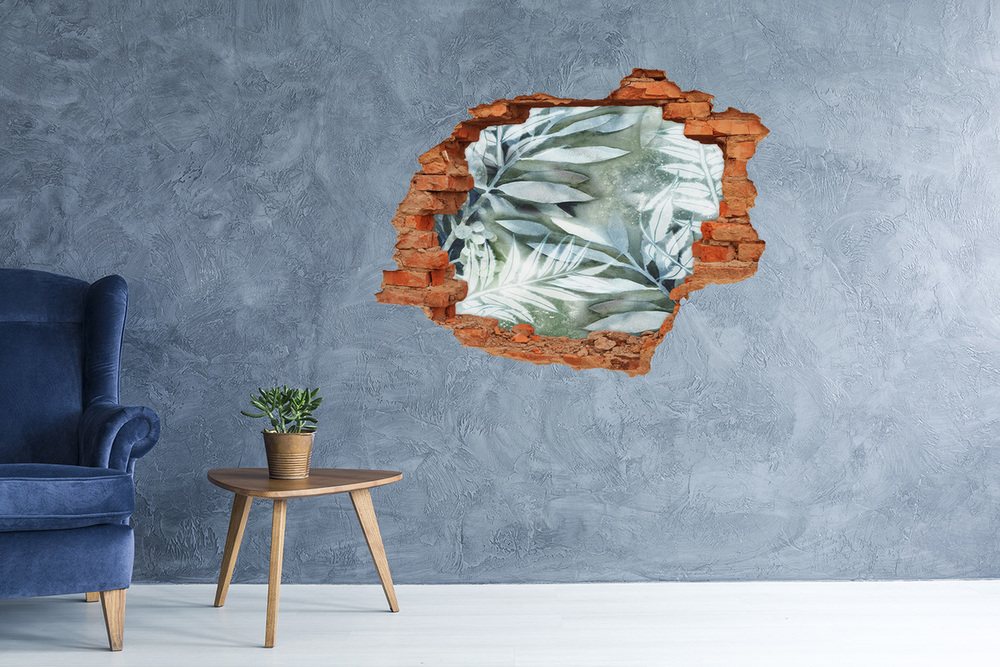 Sticker mural effet trou Feuilles grises brique