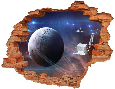 Autocollant mural trou Voyage spatial à travers un trou dans le mur