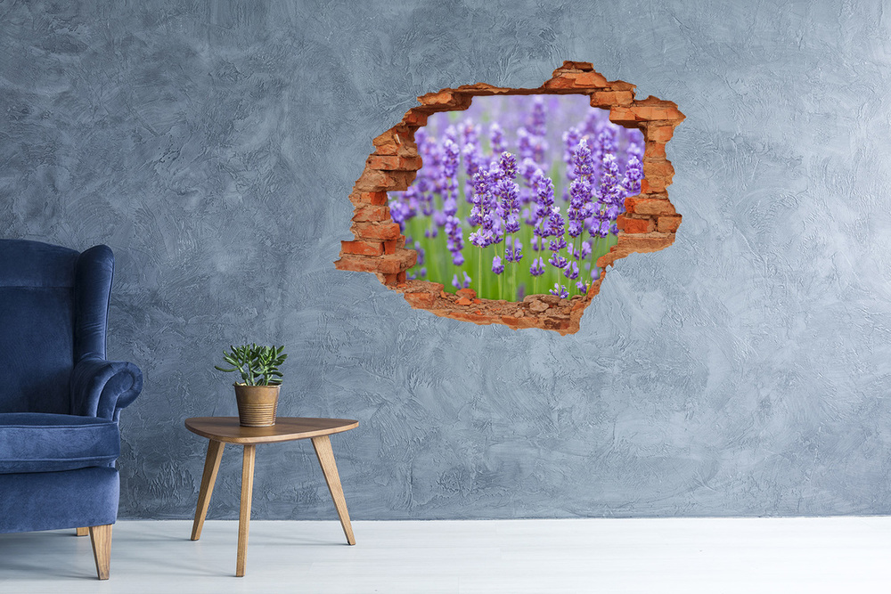 Sticker mural effet trou Lavande fleurs brique