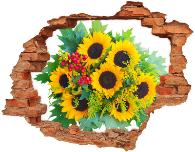 Sticker mural effet trou Bouquet de tournesols brique