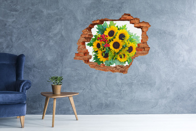 Sticker mural effet trou Bouquet de tournesols brique