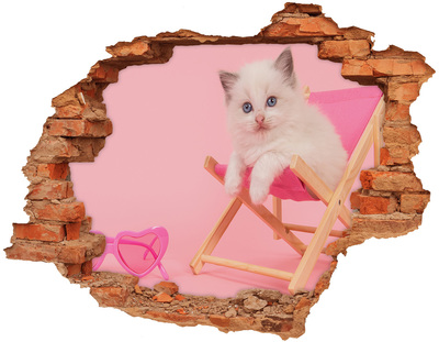 Sticker mural effet trou Chat sur une chaise longue de plage