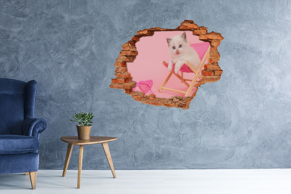 Sticker mural effet trou Chat sur une chaise longue de plage