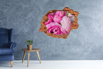 Sticker mural effet trou Roses sauvages brique