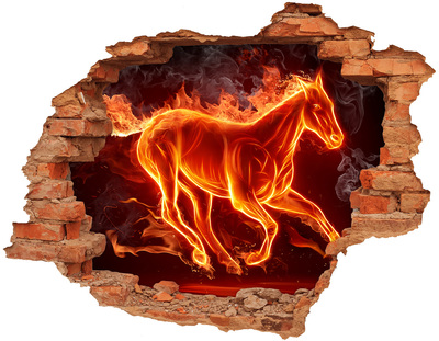 Autocollant mural trou Cheval en feu dans un trou dans le mur