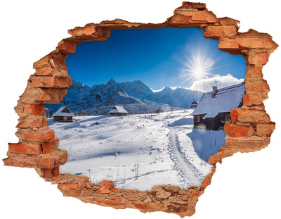 Sticker mural effet trou paysage de montagne hivernal