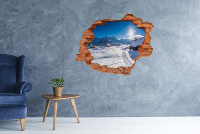 Sticker mural effet trou paysage de montagne hivernal