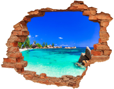 Sticker trou dans le mur Plage Seychelles brique