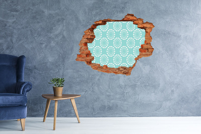 Sticker mural effet trou Motifs géométriques fond bleu brique