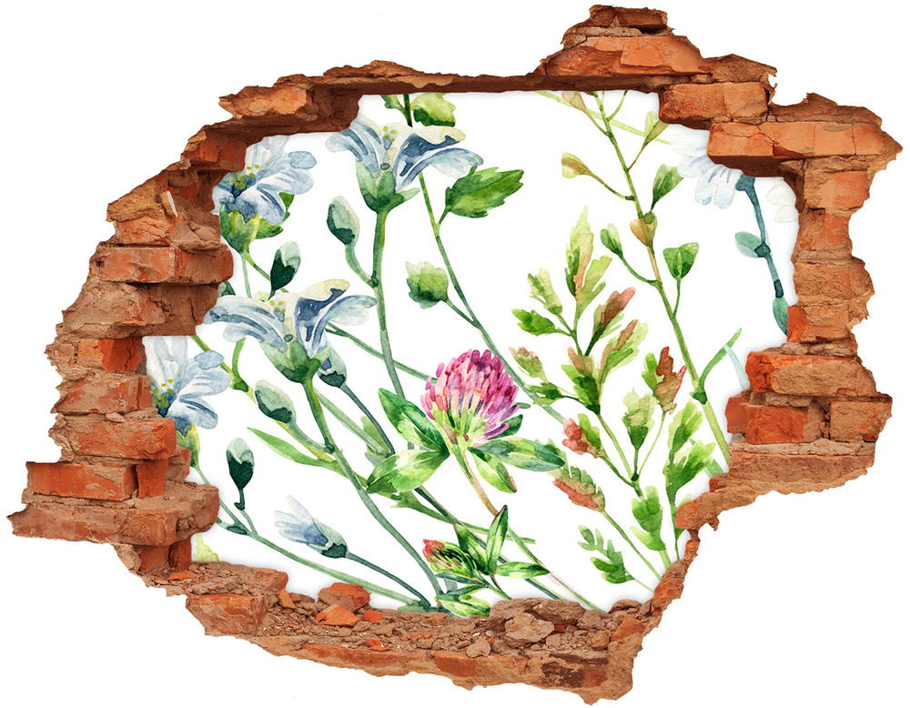 Sticker trou dans le mur Fleurs sauvages brique