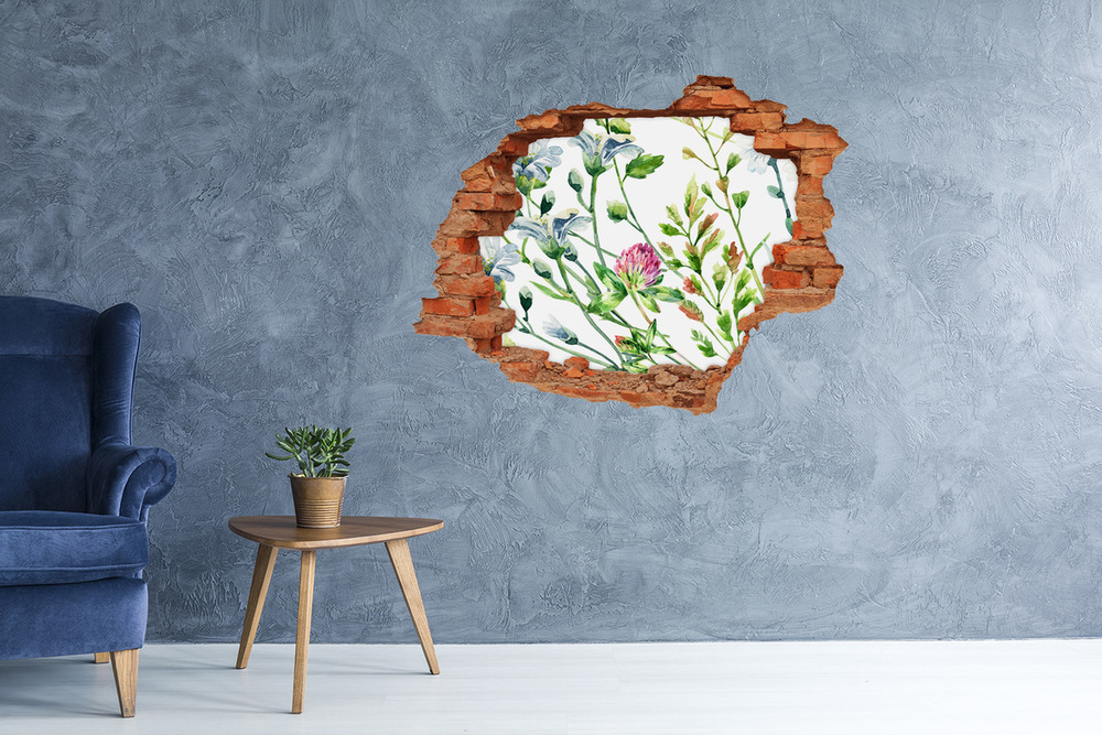 Sticker trou dans le mur Fleurs sauvages brique