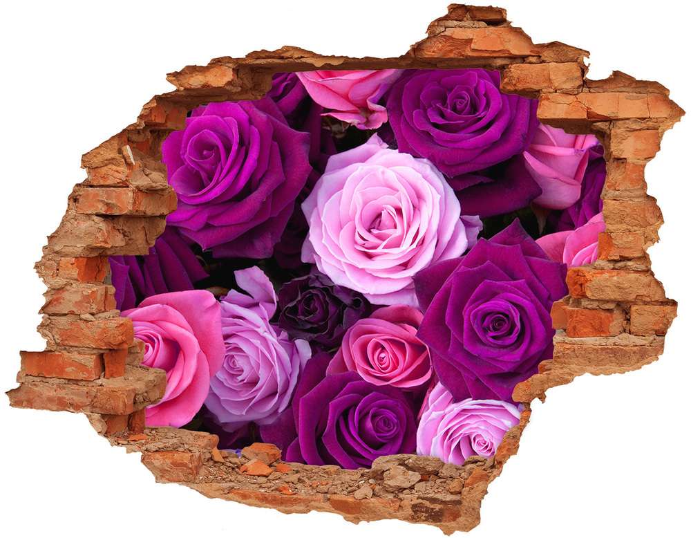 Sticker mural effet trou Des roses plantes brique