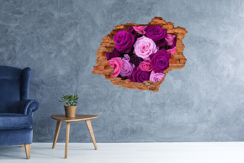 Sticker mural effet trou Des roses plantes brique