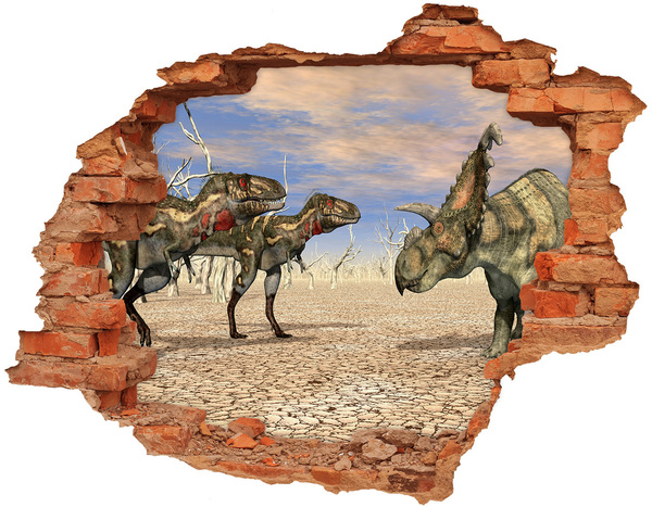 Autocollant mural trou Les dinosaures dans le monde préhistorique