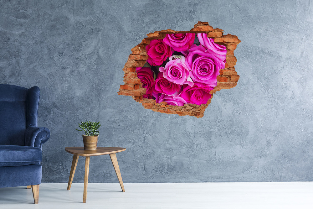 Sticker trou dans le mur Un bouquet de roses roses brique