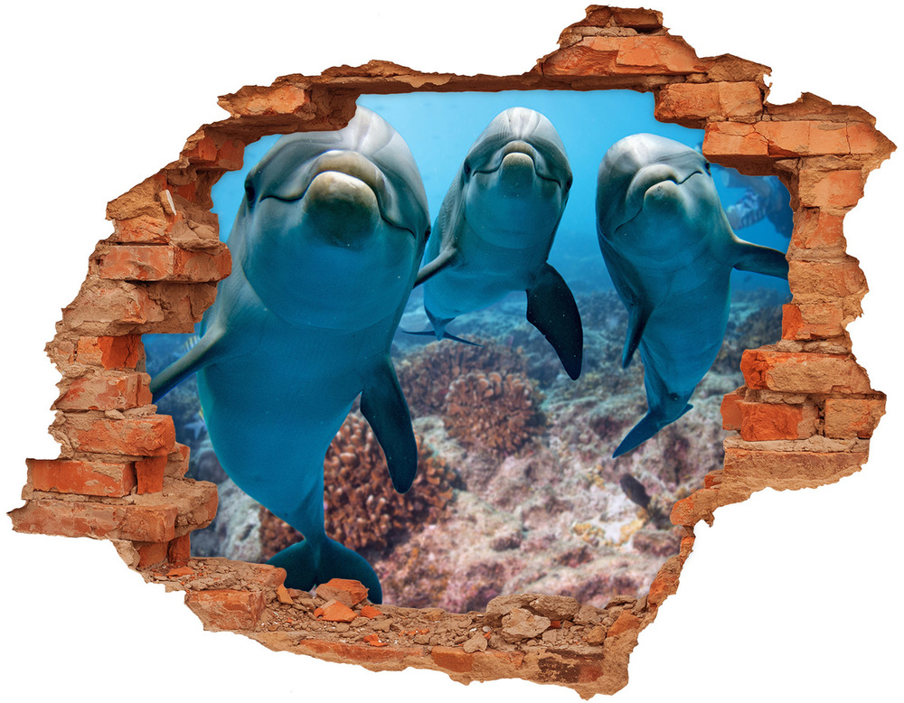 Sticker trou dans le mur Dauphins brique