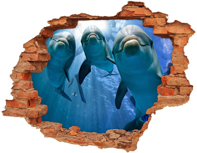 Sticker trou dans le mur Trois dauphins brique