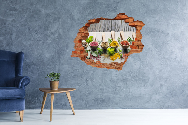 Autocollant mural trou Épices de cuisine dans des cuillères en bois