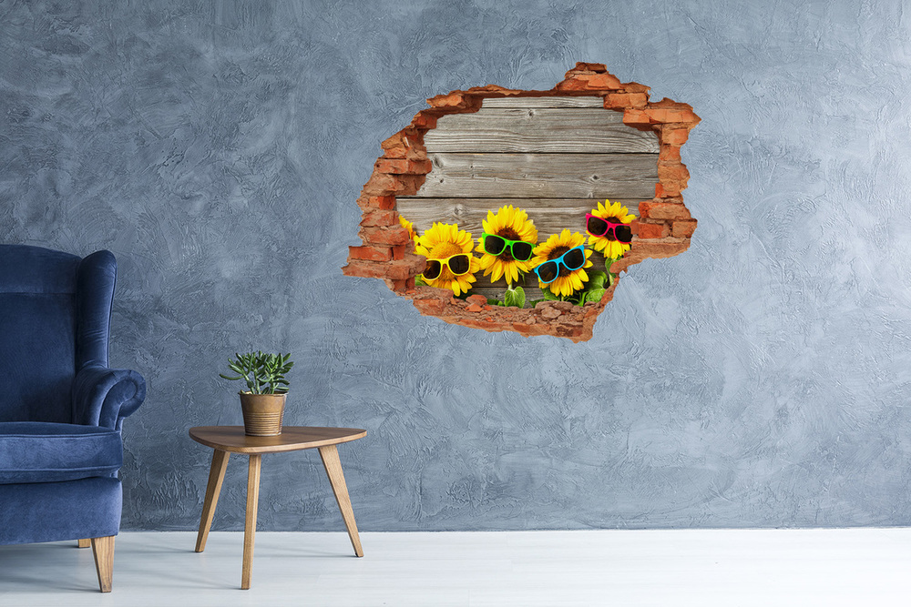 Sticker mural effet trou Tournesols fleurs brique