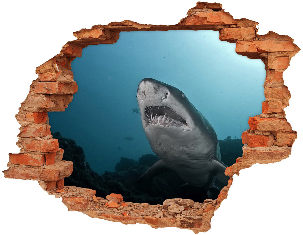 Sticker trou dans le mur Grand requin brique