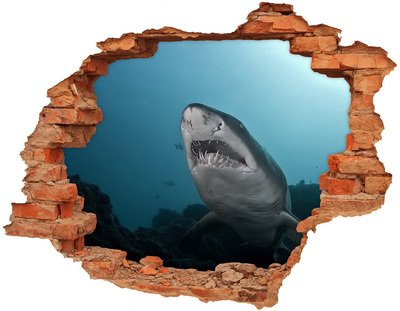 Sticker trou dans le mur Grand requin brique