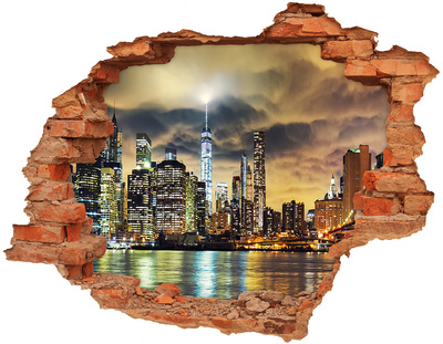 Sticker mural effet trou Manhattan USA brique