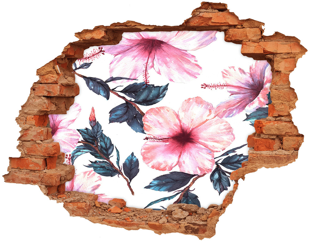 Sticker mural effet trou Fleurs d'hibiscus brique