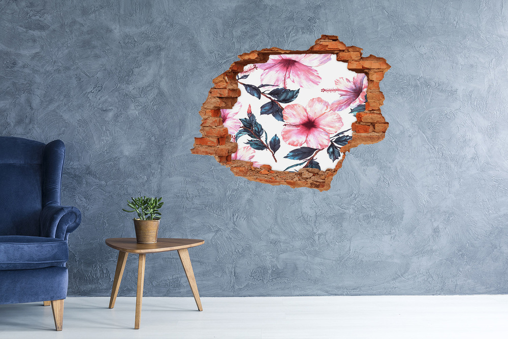 Sticker mural effet trou Fleurs d'hibiscus brique