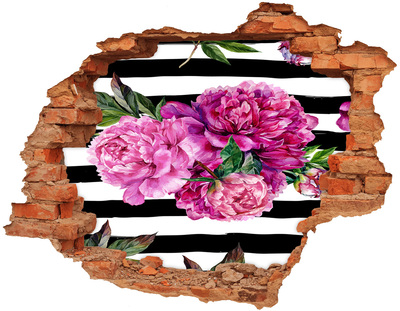 Sticker mural effet trou Pivoines roses fleurs brique