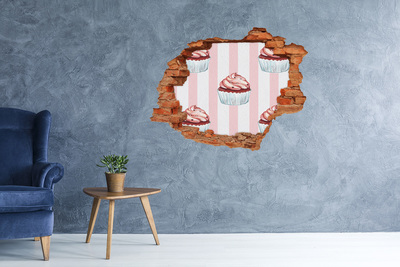 Sticker trou dans le mur Cupcakes brique