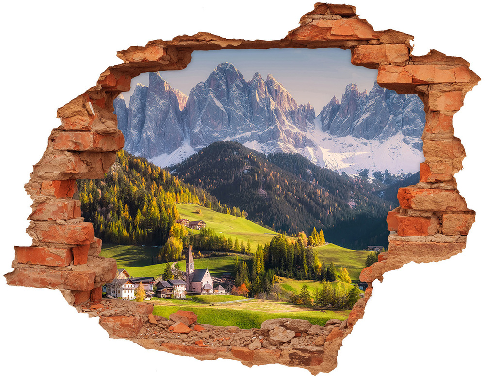 Sticker mural effet trou Panorama montagnes brique