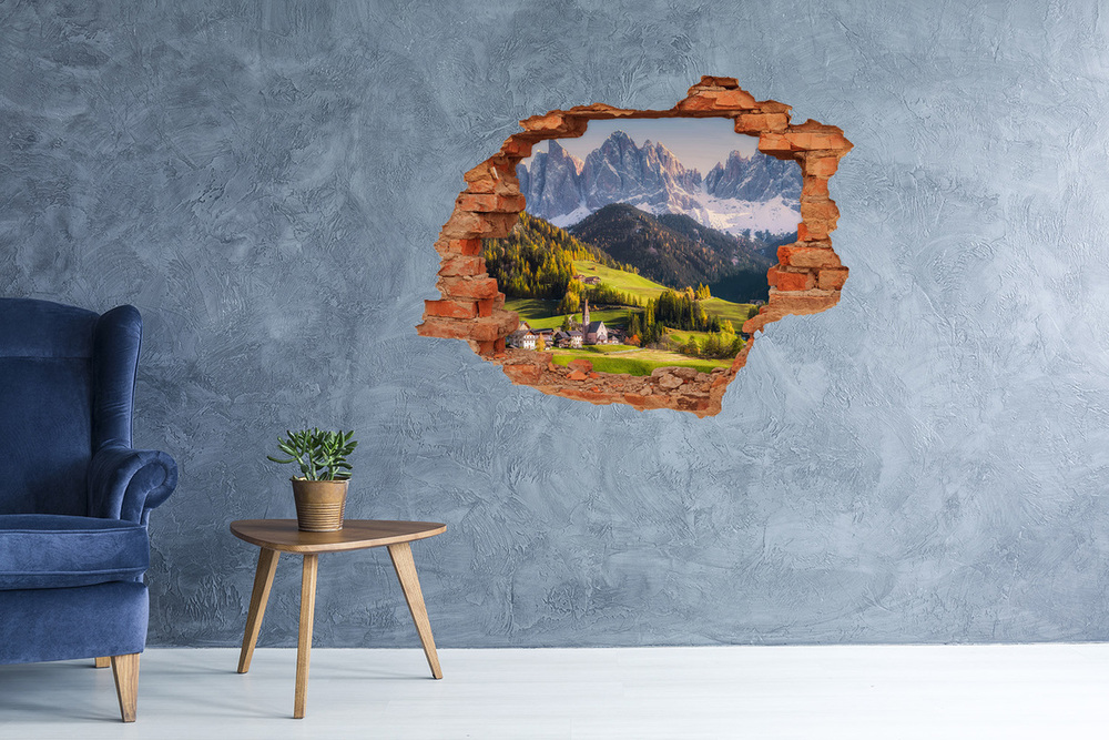 Sticker mural effet trou Panorama montagnes brique